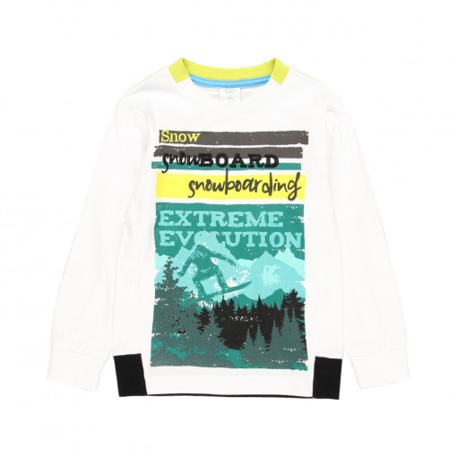 Tricou maneca lunga baiat, imprimeu text verde, Boboli