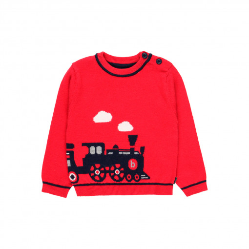 Pulover tricot baiat, model tren, rosu, Boboli