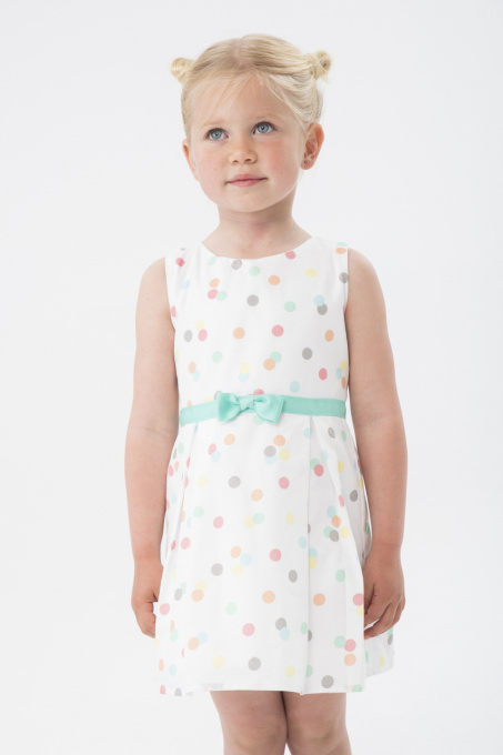 Rochie satin cu buline multicolore, fundita