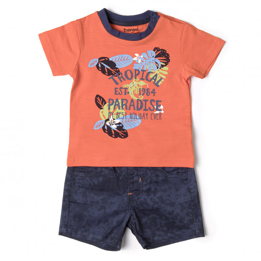 Set 2 piese baiat tricou orange si pantalon scurt, \tropical paradise\ Babybol