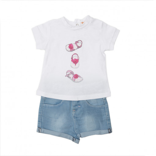 Set fete tricou maneca scurta cu blugi scurti , Babybol