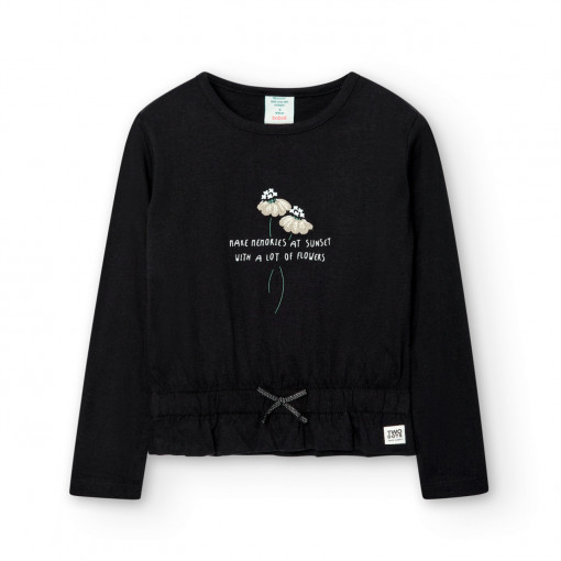Tricou maneca lunga fete, bumbac, negru, Boboli