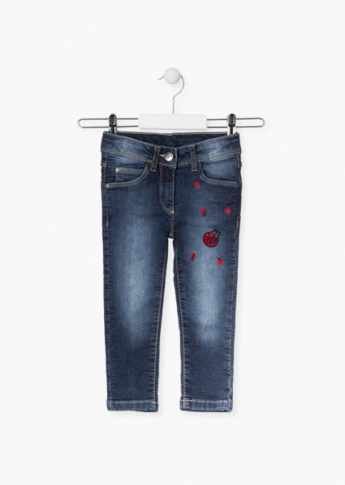 Blugi fete strech, broderie gargarite, denim