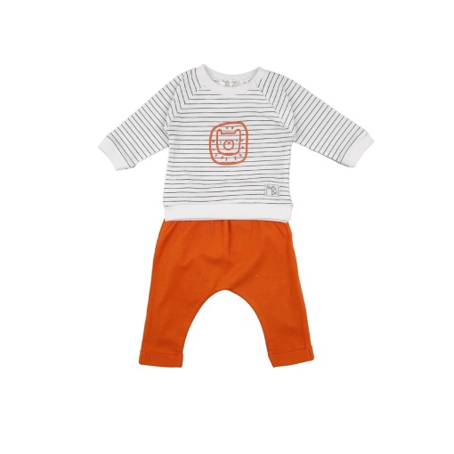 Compleu 2 piese bebe baiat, bumbac, maneca lunga, dungi, brand Babybol