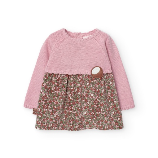 Rochie bebe Boboli, tricot cu fusta catifea, imprimeu ghinde