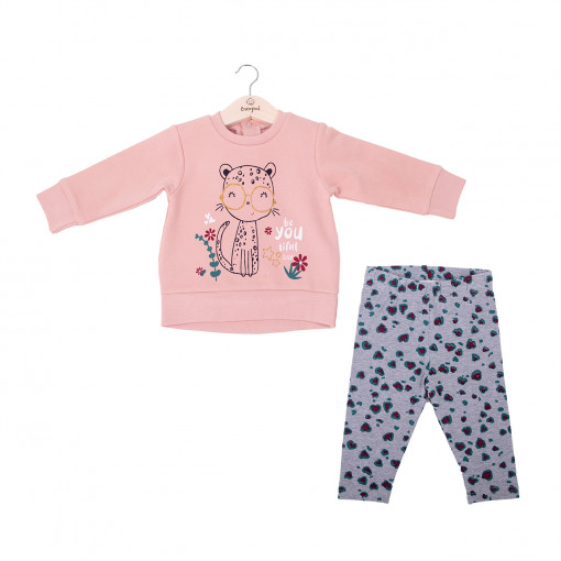 Set 2 piese fetita, hanorac si colant, animal print, roz pudra, Babybol
