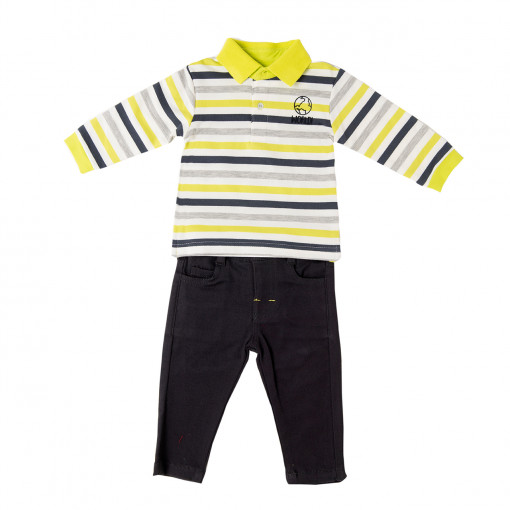 Set baiat, tricou polo dungi verzi si pantalon lung gri, Babybol