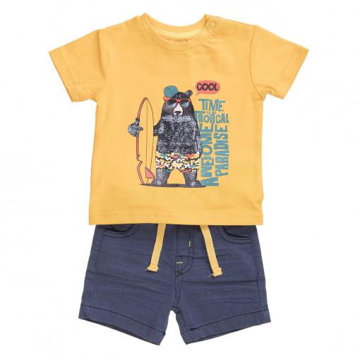 Set vara 2 piese baiat , tricou galben si pantalon scurt navy, Babybol