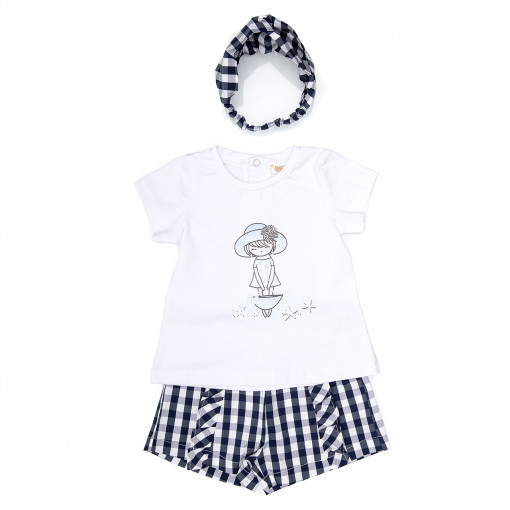 Babybol Set 3 piese fete tricou & pantalon scurt& bandana, navy