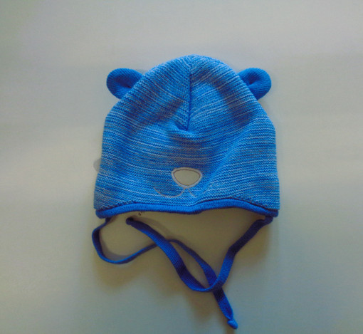 Caciula bebe baiat cu snur, bleu, tricot