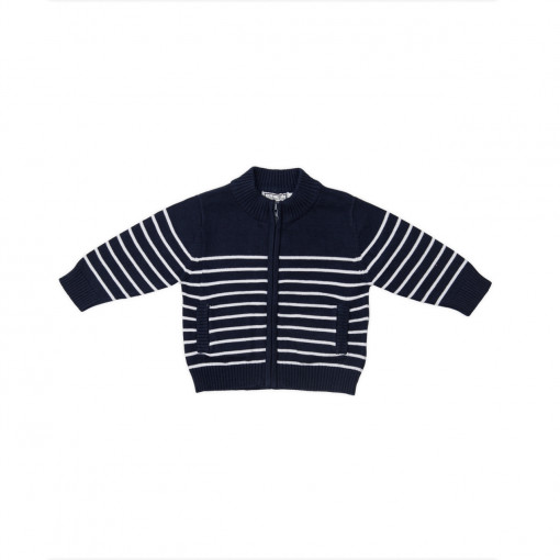 Jacheta tricot cu fermoar , Babybol, bleumarin cu dungi albe