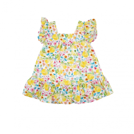 Rochie fetite bumbac OEKO TEX, imprimeu lamai cu flori, multicolor, Babybol
