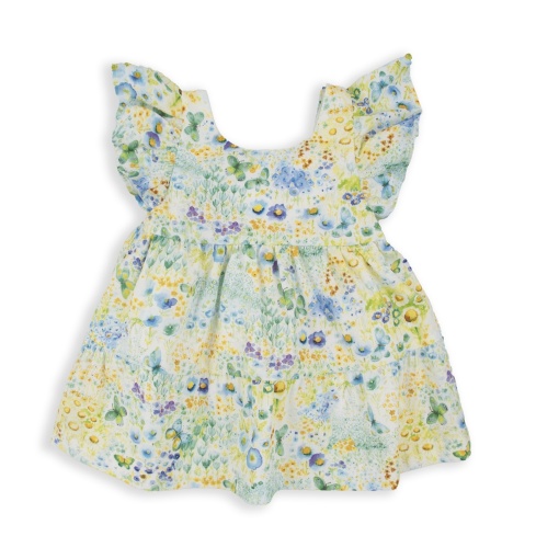 Rochie fetite maneca scurta, bumbac Oeko Tex, imprimeu fluturi, verde, Babybol