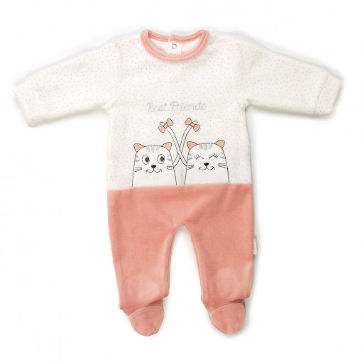 Salopeta bebe fetita, broderie pisicute, salmon, Babybol