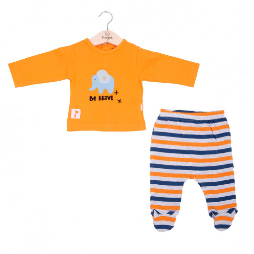 Set 2 piese bebe baiat, tricou + pantaloni cu botosei, orange, Babybol