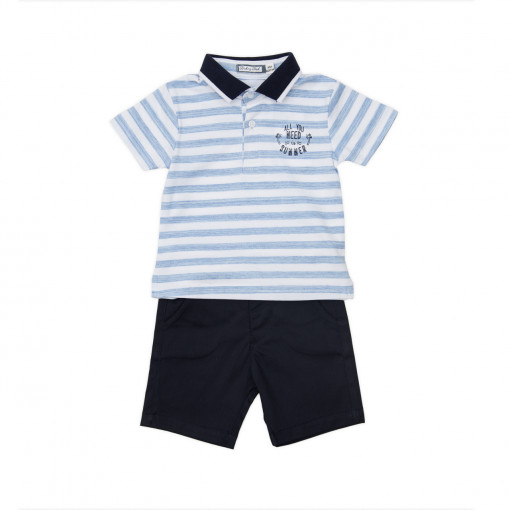 Set 2 piese bebe , tricou polo si pantaloni scurti navy, Babybol
