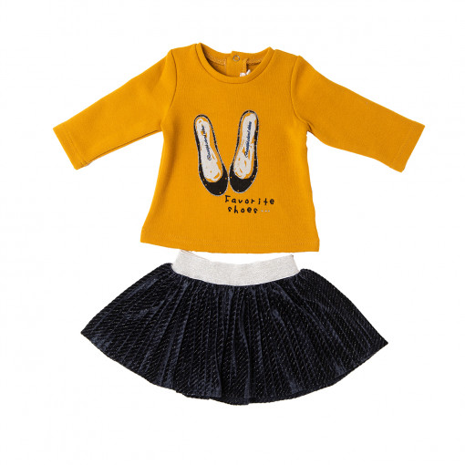 Set fete tricou cu fusta plisata bleumarin, Babybol