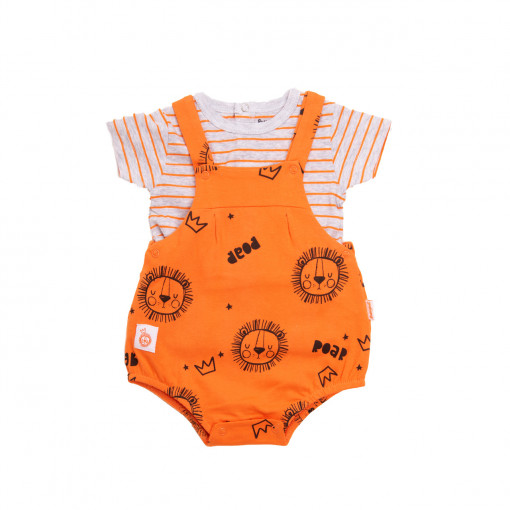 Set nou nascut, salopeta cu bretele orange si tricou maneca scurta, Babybol
