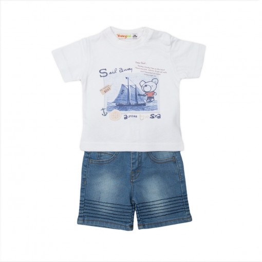 Set vara bebe baiat, tricou bumbac cu pantalon scurt denim, Babybol
