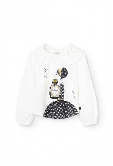 Bluza chic alba din bumbac cu imprimeu fetita, Boboli