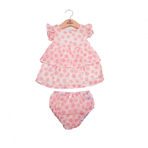 Rochie bebe fetita cu chilotel, imprimeu floral, roz, Babybol