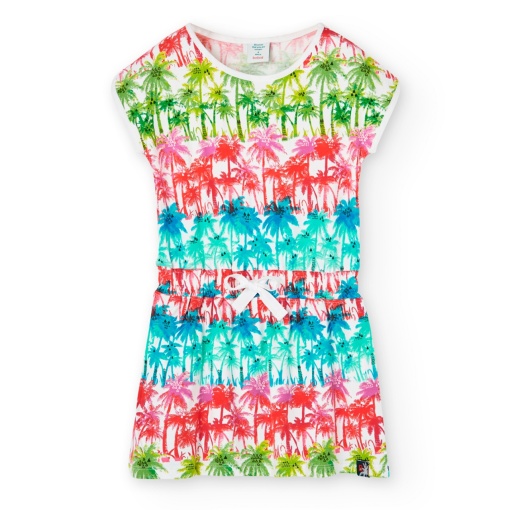 Rochie fete 4-16 ani vara, bumbac better cotton, imprimeu palmieri, multicolor, brand Boboli