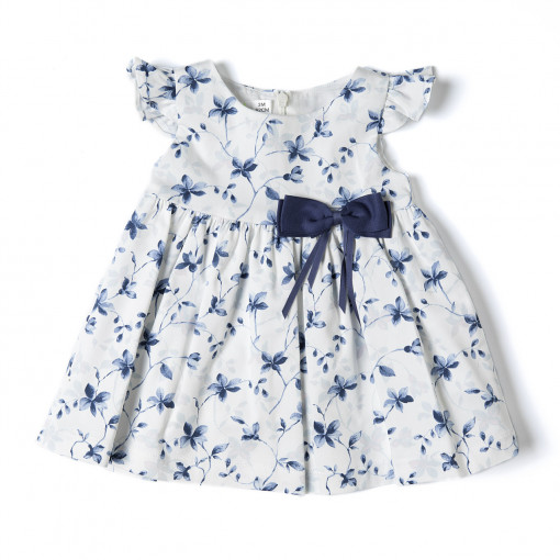 Rochie satin , imprimeu floral, funda navy , Babybol