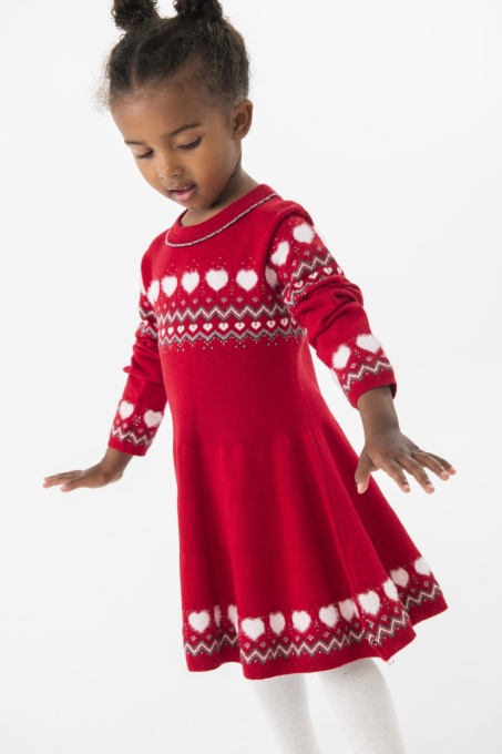 Rochie tricot fete, model cu inimioare albe, rosie, Boboli