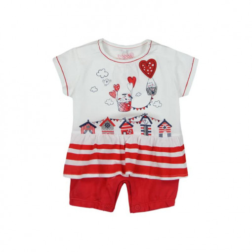 Salopeta bebe fetita cu aspect 2 in 1, imprimeu grafic, rosie , Boboli
