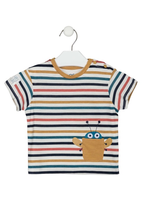 Tricou bebe baiat, bumbac, maneca scurta, dungi, multicolor