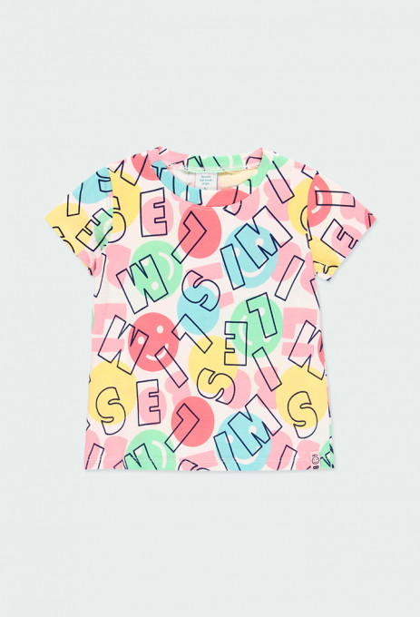 Tricou maneca scurta fete, bumbac, imprimeu litere, multicolor, Boboli