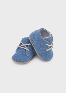 Pantofior bebe baiat cu siret, piele, bleu, Mayoral - Img 1