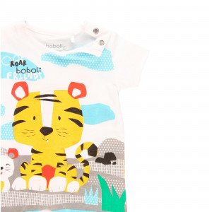 Salopeta bebe baiat cu maneca scurta, bumbac, animal print, Boboli - Img 3