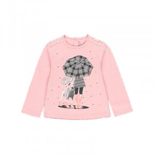 Tricou bumbac maneca lunga fetite, imprimeu umbrela,roz, Boboli - Img 1
