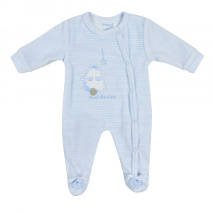 Babybol, Salopeta catifea bebe baiat cu botosei, dungi blue - Img 1