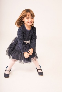 Rochie eleganta fetite 1-8 ani, tulle cu buline catifea, funda argintie, navy, brand Boboli - Img 1