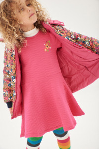 Rochie fete bumbac, broderie florala, roz fucsia, Boboli - Img 1