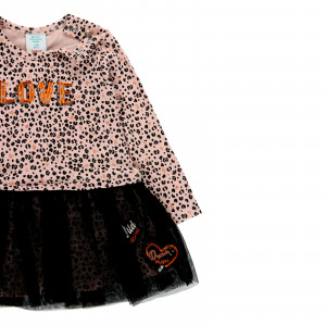 Rochie fete jersey cu maneca lunga, animal print cu tulle, roz, Boboli - Img 3