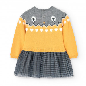 Rochita tricot cu fusta tulle gri, model oite, galbena, Boboli - Img 3