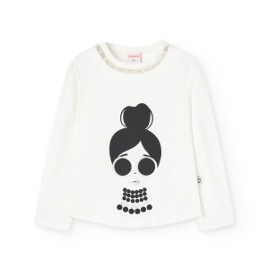 Tricou fete CHIC, ornat cu perle la guler, alb, Boboli - Img 1