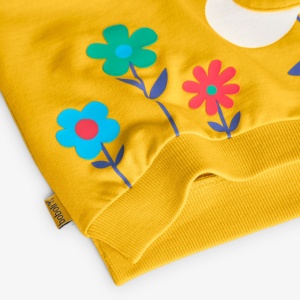 Bluza maneca lunga fetite, bumbac, imprimeu floral, galbena, Boboli - Img 5