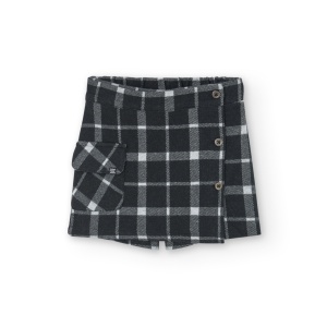 Fusta pantalon fete 4-16 ani, tricot fin, carouri, alb/negru, Boboli - Img 2