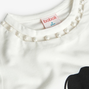 Tricou fete CHIC, ornat cu perle la guler, alb, Boboli - Img 3