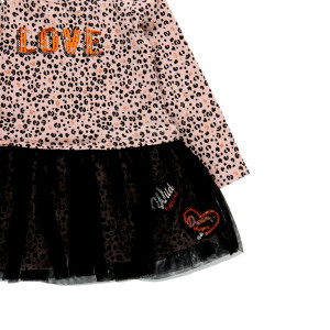 Rochie fete jersey cu maneca lunga, animal print cu tulle, roz, Boboli - Img 4