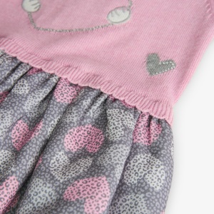 Rochie tricot fetite, broderie pisicuta cu strasuri aplicate, roz, brand Boboli - Img 6
