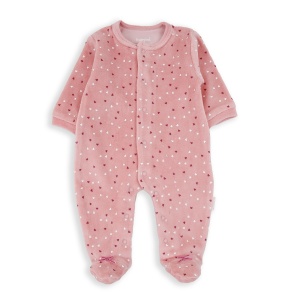 Salopeta bebe fetita cu botosei, bumbac catifelat, imprimeu inimioare, roz, Babybol - Img 1