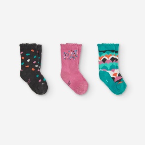 Set 3 sosete fete bumbac better cotton, imprimeu multicolor, roz, brand Boboli - Img 1