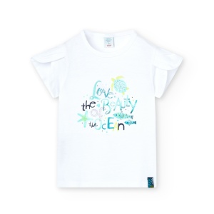 Tricou maneca scurta fete 4-16 ani, bumbac better cotton, alb, brand Boboli - Img 1