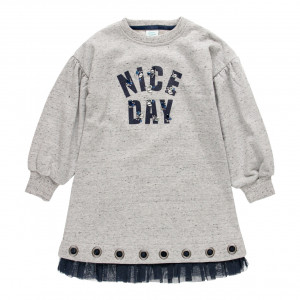 Rochie casual fete cu maneci bufante, bumbac, gri, Boboli - Img 1