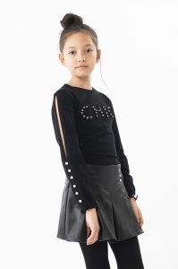 Tricou fete maneca lunga, gama CHIC, perle, negru, Boboli - Img 1